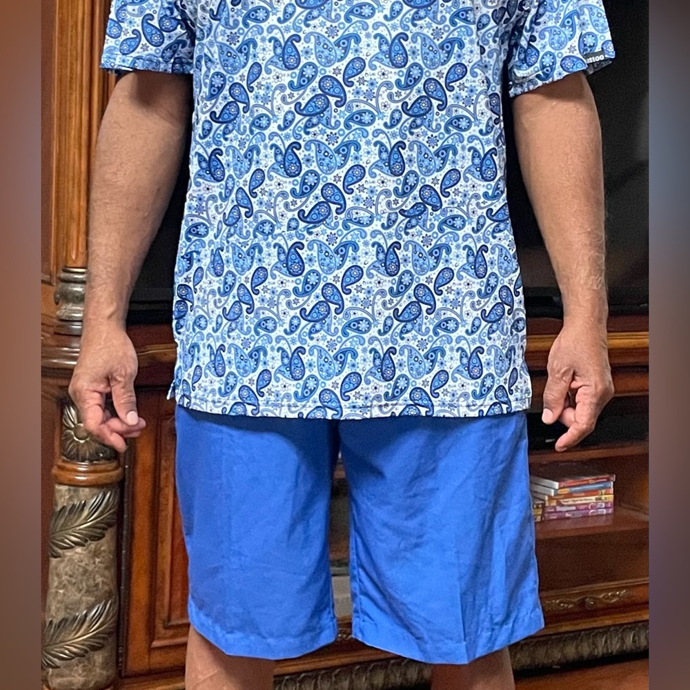 Men’s Tattoo Golf Shorts, Blue, Size 38